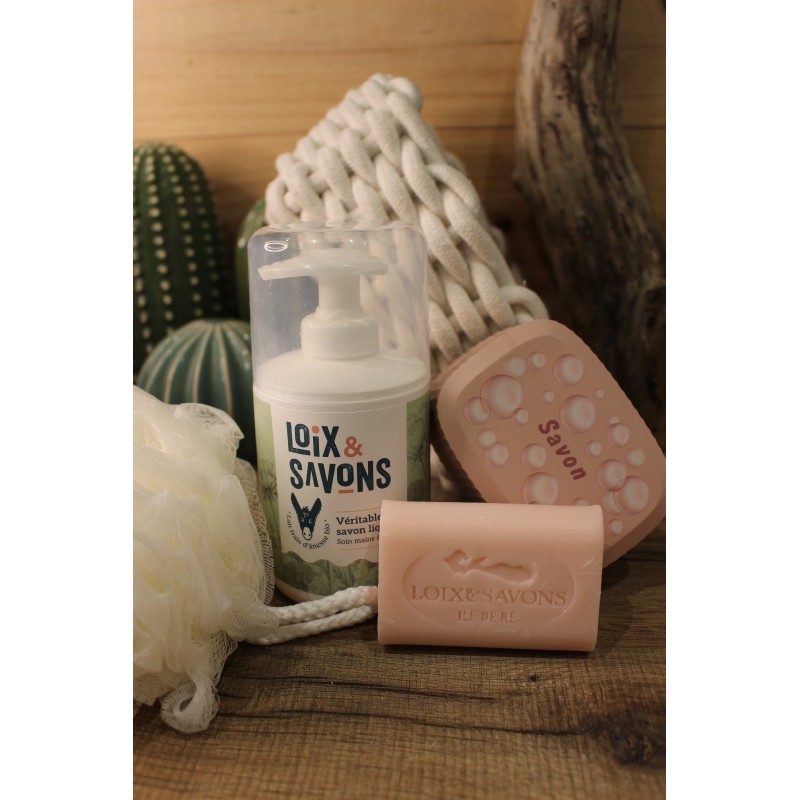 Panier tricoté avec savon liquide au lait d’ânesse et savon 100 g