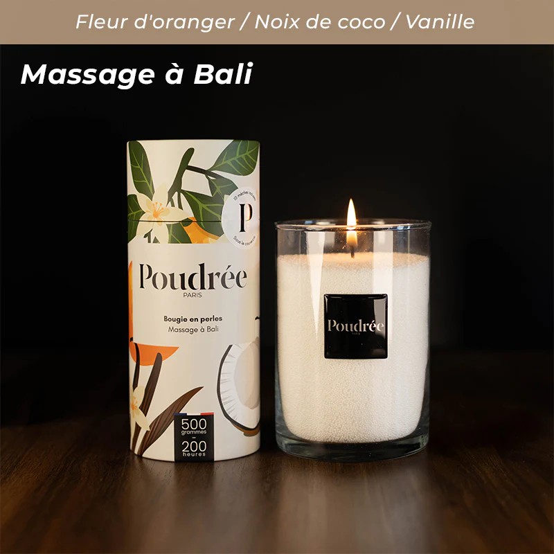 Bougie en perles de cire végétale, parfum poudré | Loix & Savons