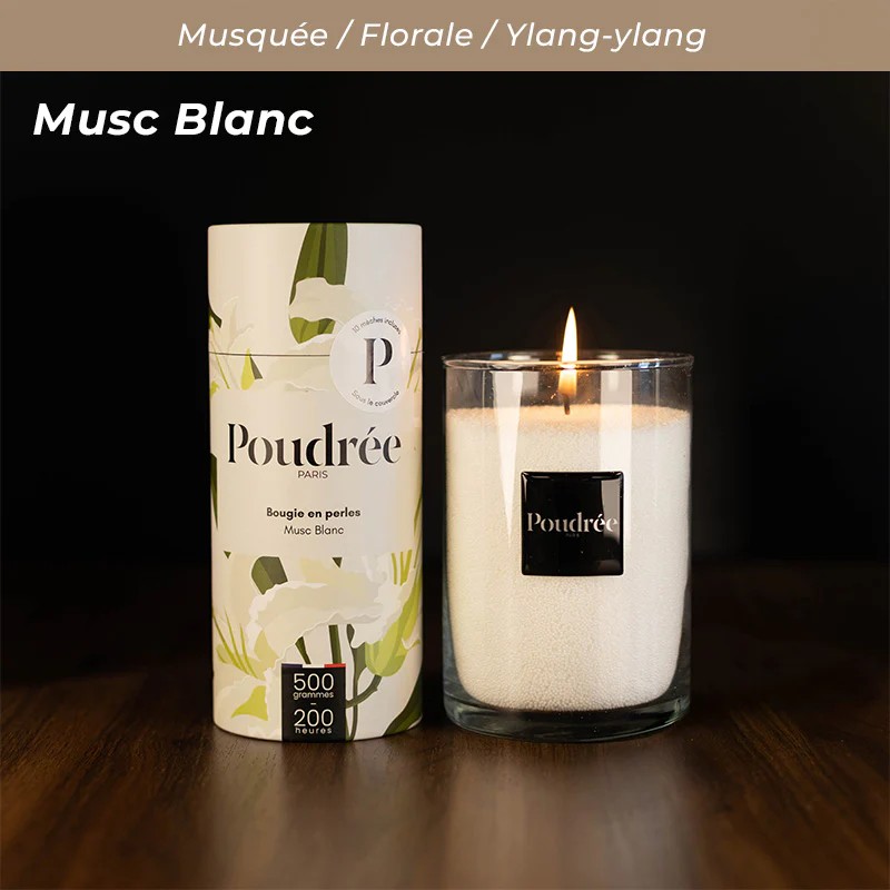 Bougie en perles de cire végétale, parfum poudré | Loix & Savons