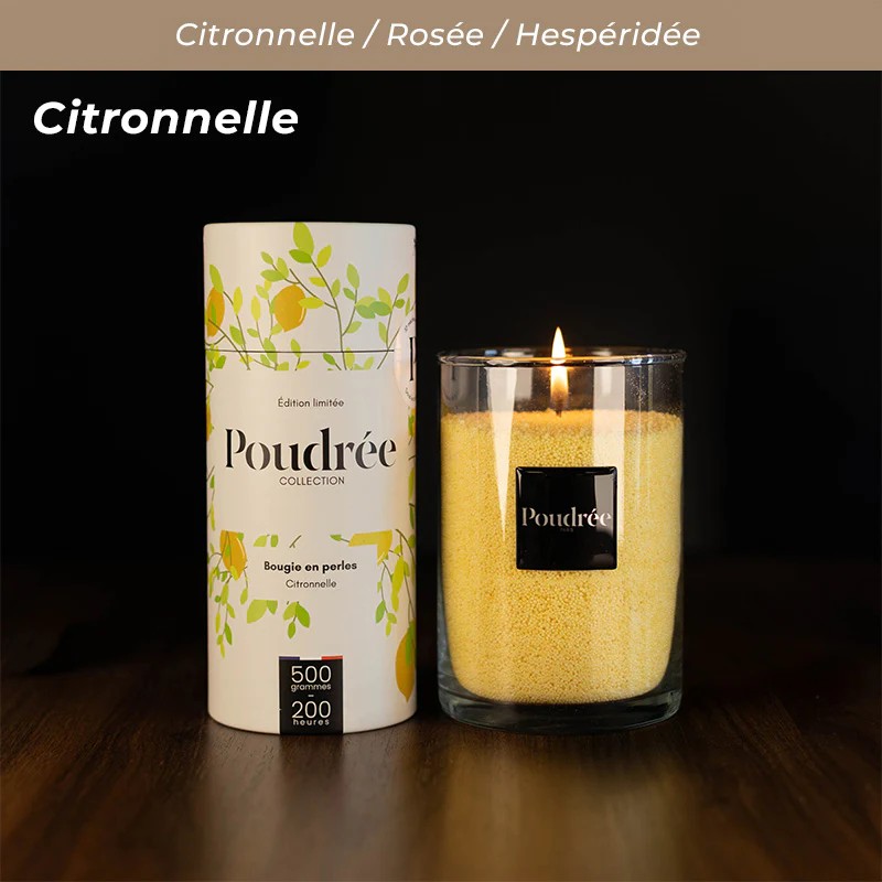 Bougie en perles de cire végétale, parfum poudré | Loix & Savons
