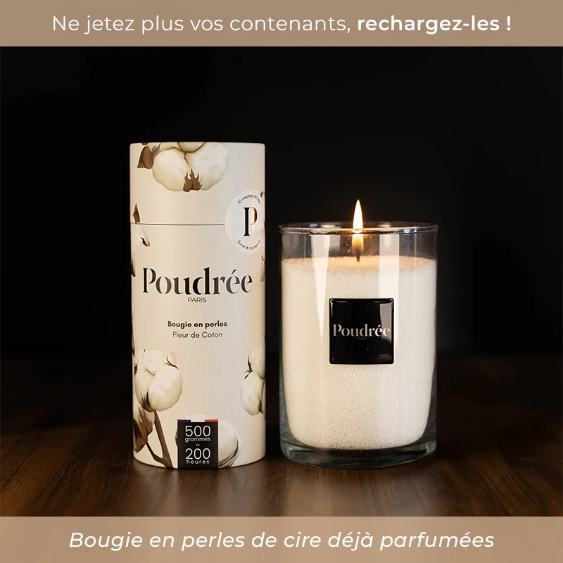 Bougie en perles de cire végétale, parfum poudré | Loix & Savons