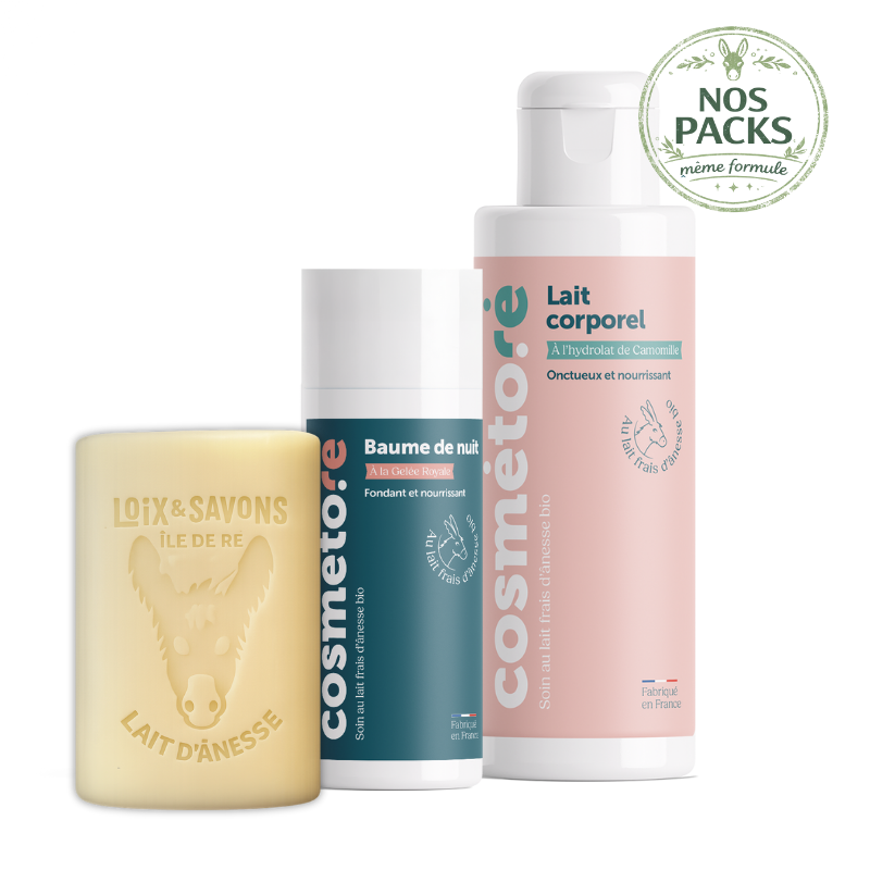 Pack beauté au lait d'ânesse savon, lait corps, crème de nuit