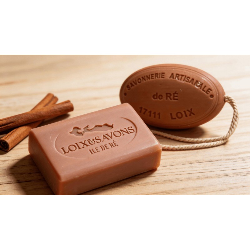 Savon artisanal surgras parfum cannelle 100g et 200g ficelle Loix Savons Ile de Re