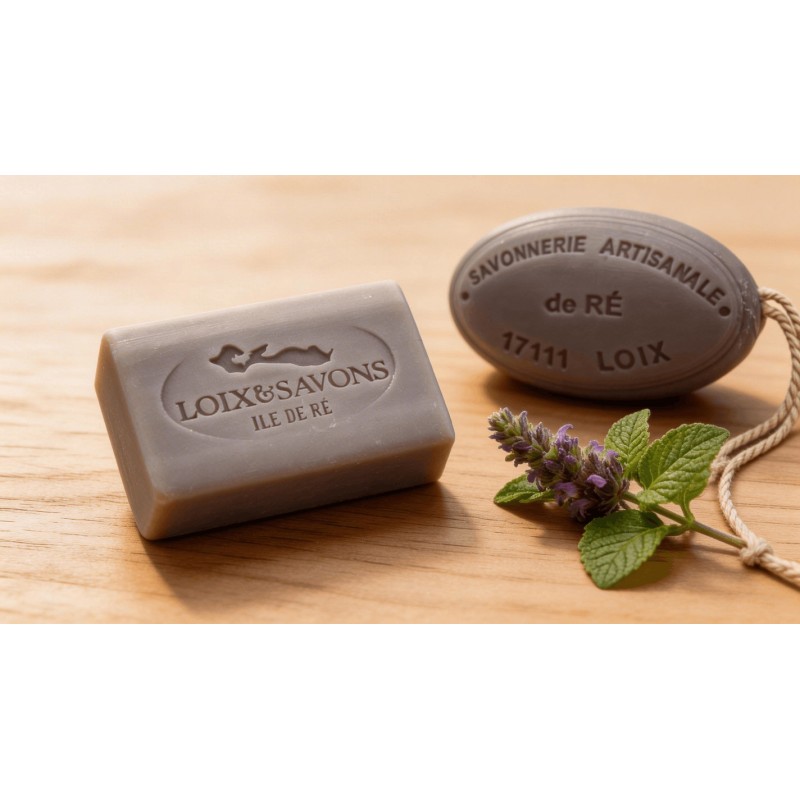 Savon artisanal surgras parfum patchouli 100g et 200g ficelle Loix Savons Ile de Re