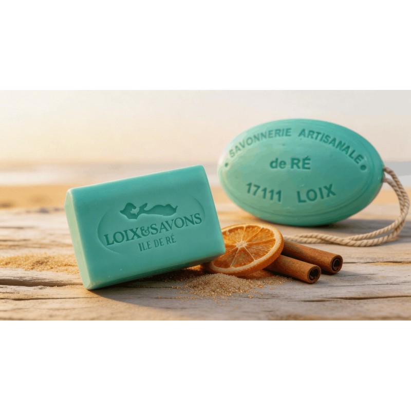 Savon artisanal surgras parfum Epice Agrume O d Agrumes 100g et 200g ficelle Loix Savons Ile de Re