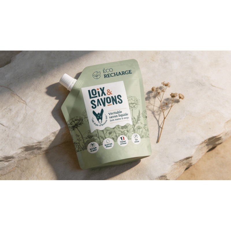 Recharge doypack savon liquide lait d anesse frais bio vert sauge pierre calcaire ile de re