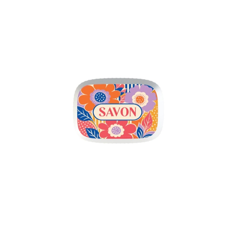 Boîte à savon recyclée 2 en 1, motif fleurs bleues