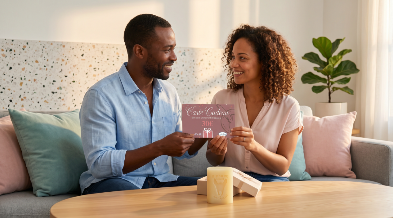 couple s offrant une carte cadeau savonnerie artisanale