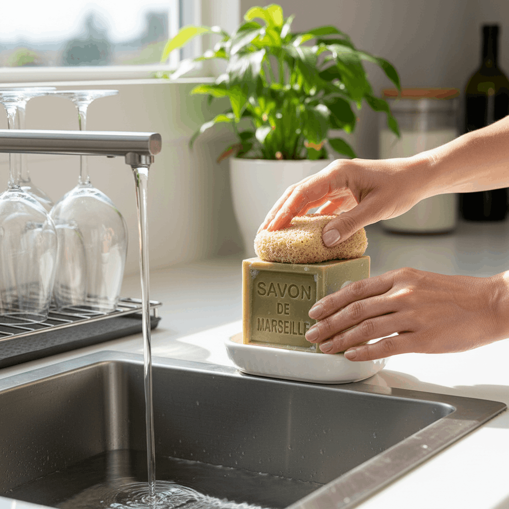 Utilisation du savon de Marseille pour laver la vaisselle à la main