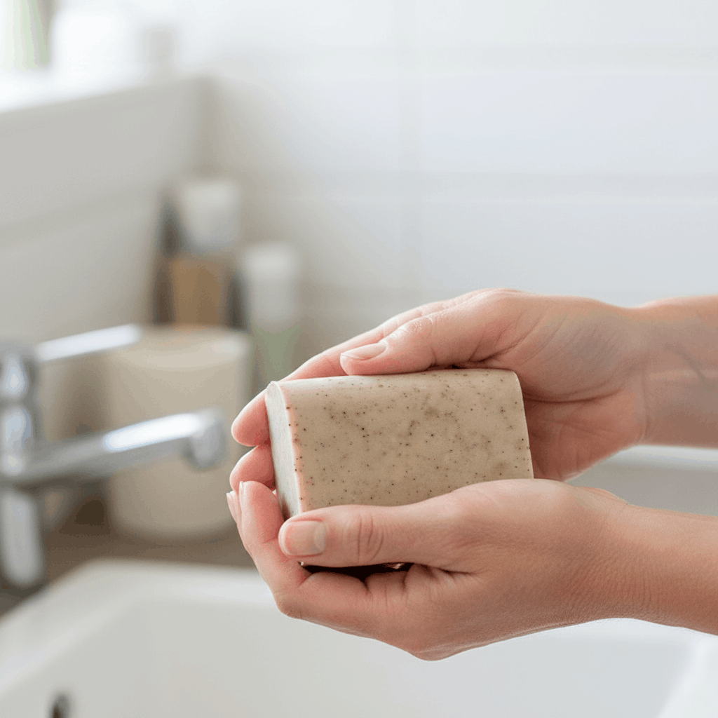 Mains propres et douces après utilisation du savon exfoliant au café artisanal